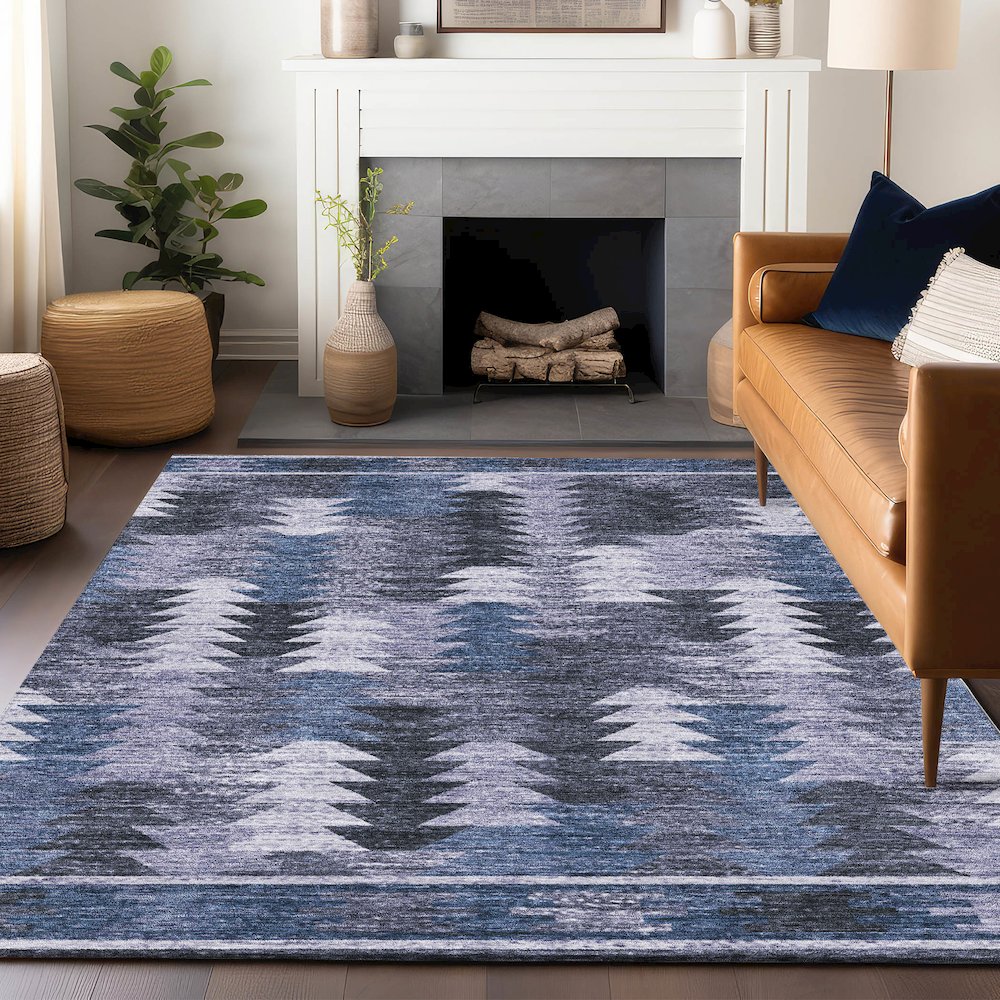Premium Machine Washable Mayfield AMF798 Blue 10' x 14' Rug. Picture 6