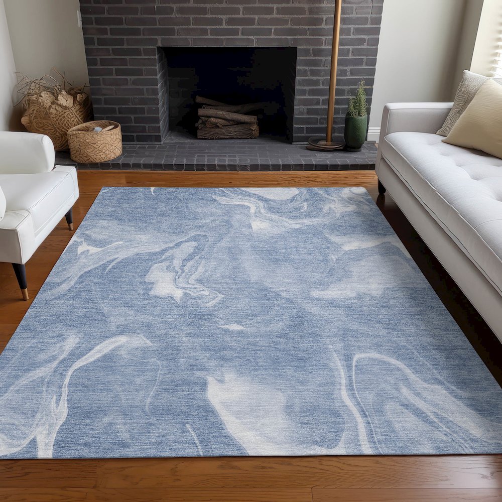Premium Machine Washable Mayfield AMF802 Blue 10' x 14' Rug. Picture 5