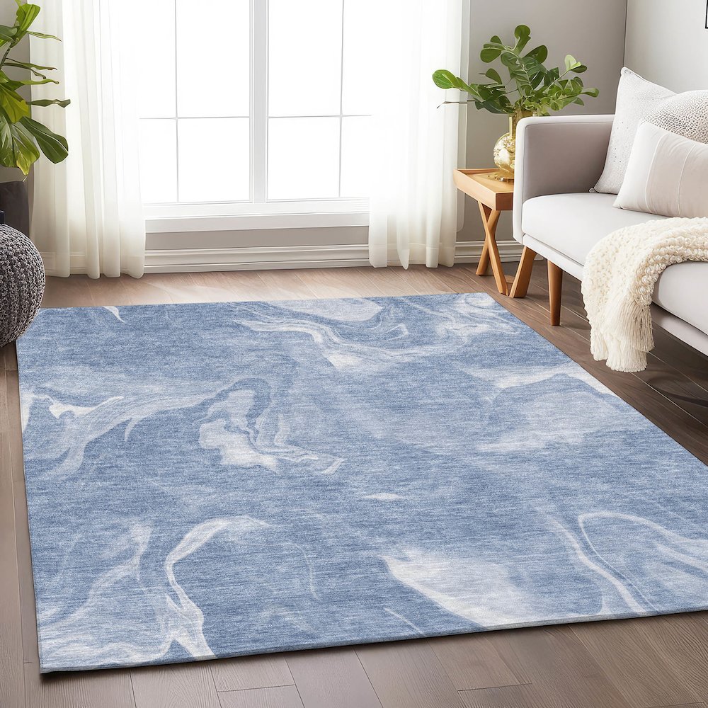 Premium Machine Washable Mayfield AMF802 Blue 10' x 14' Rug. Picture 6