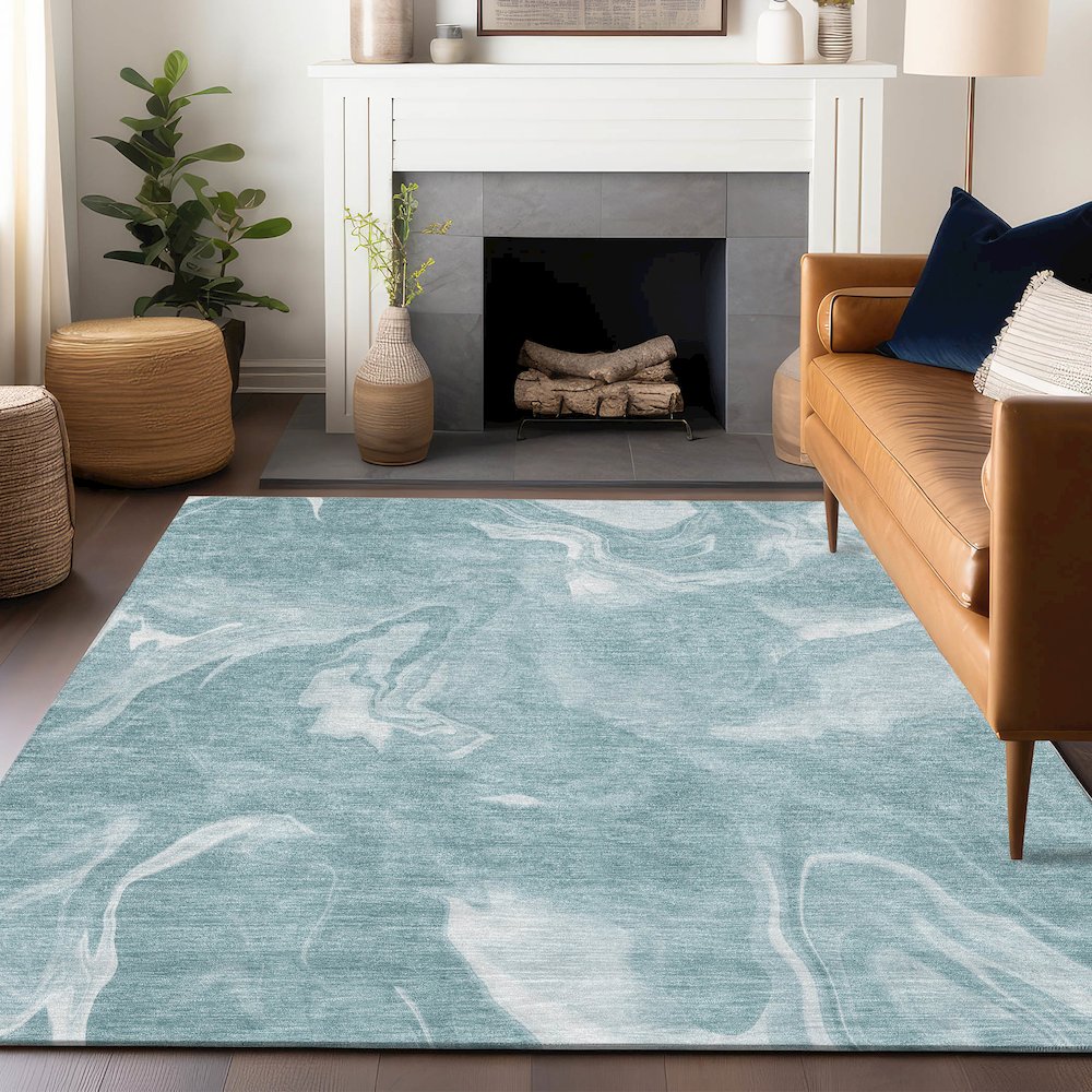 Premium Machine Washable Mayfield AMF802 Teal 10' x 14' Rug. Picture 6