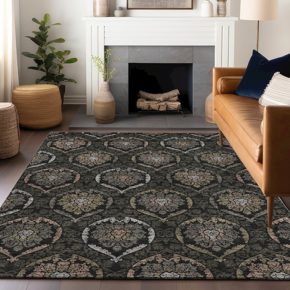 Premium Machine Washable Mayfield AMF809 Black 10' x 14' Rug. Picture 6