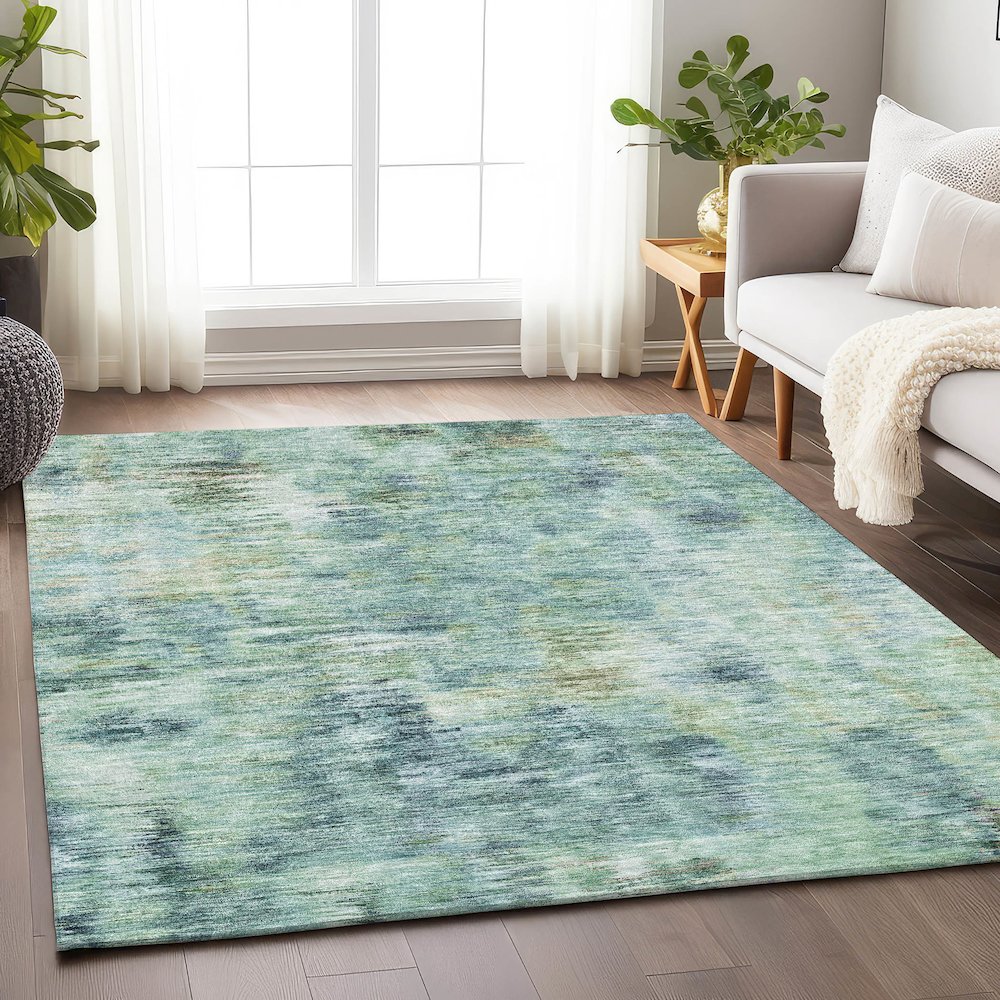 Premium Machine Washable Mayfield AMF813 Teal 10' x 14' Rug. Picture 6