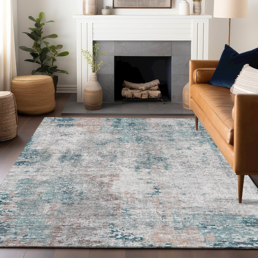 Premium Machine Washable Mayfield AMF814 Teal 10' x 14' Rug. Picture 6