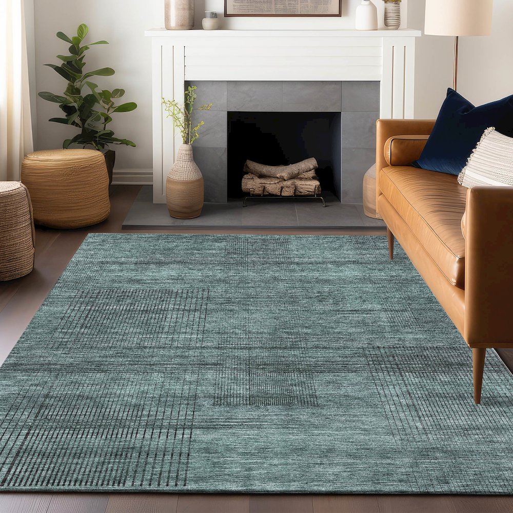 Premium Machine Washable Mayfield AMF820 Teal 10' x 14' Rug. Picture 6