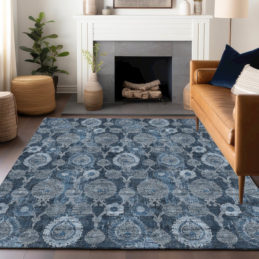 Premium Machine Washable Mayfield AMF821 Navy 10' x 14' Rug. Picture 6