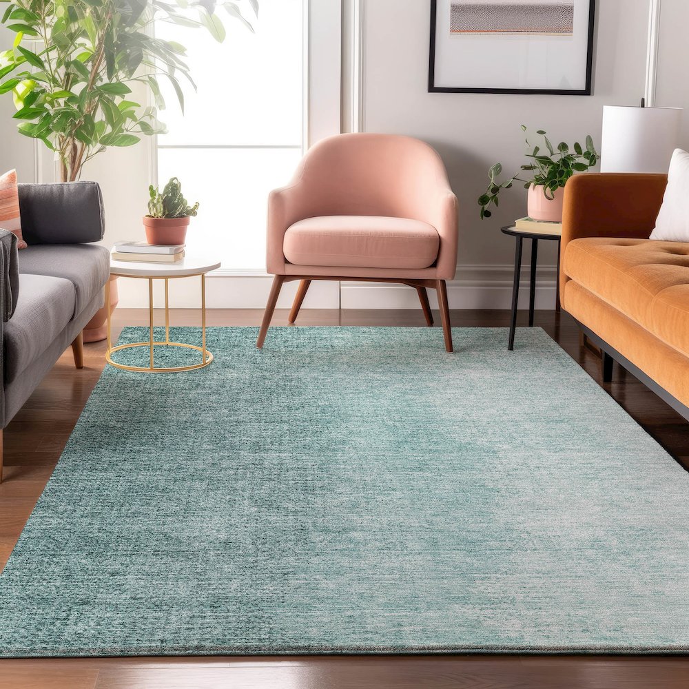 Premium Machine Washable Mayfield AMF822 Teal 10' x 14' Rug. Picture 5