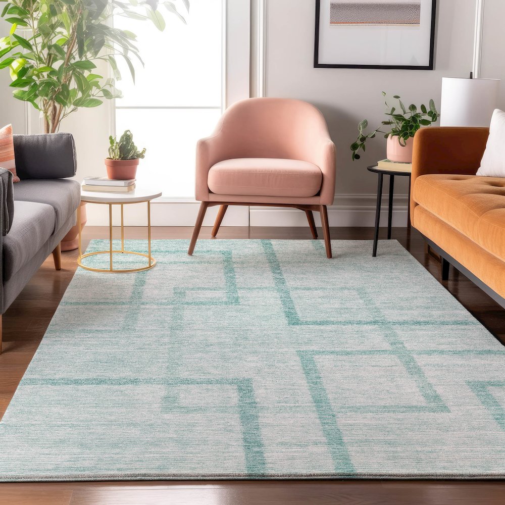 Premium Machine Washable Mayfield AMF827 Teal 10' x 14' Rug. Picture 5