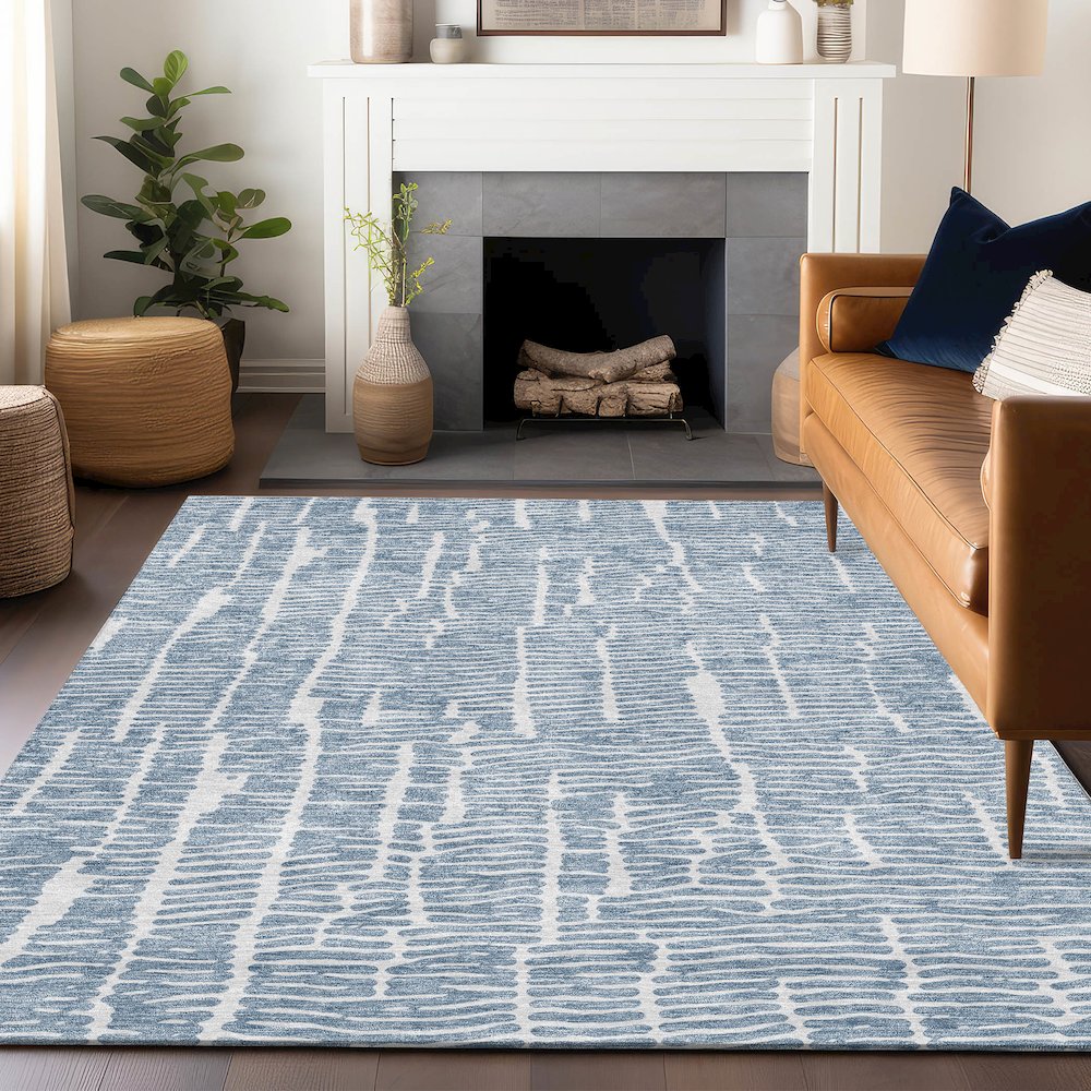 Premium Machine Washable Mayfield AMF830 Blue 10' x 14' Rug. Picture 6