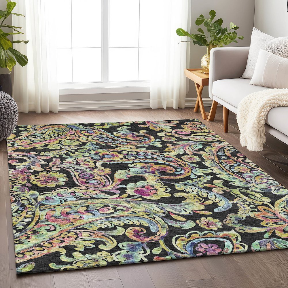 Premium Machine Washable Mayfield AMF834 Black 10' x 14' Rug. Picture 6