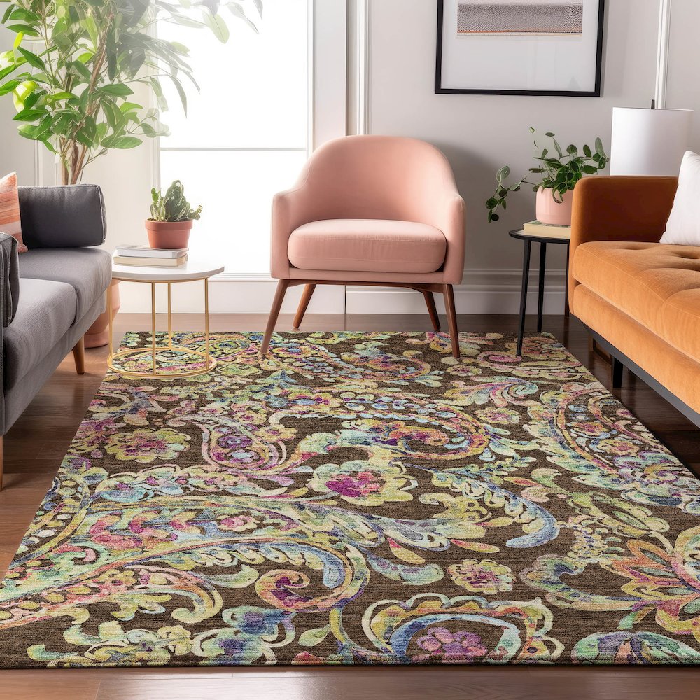 Premium Machine Washable Mayfield AMF834 Chocolate 10' x 14' Rug. Picture 5