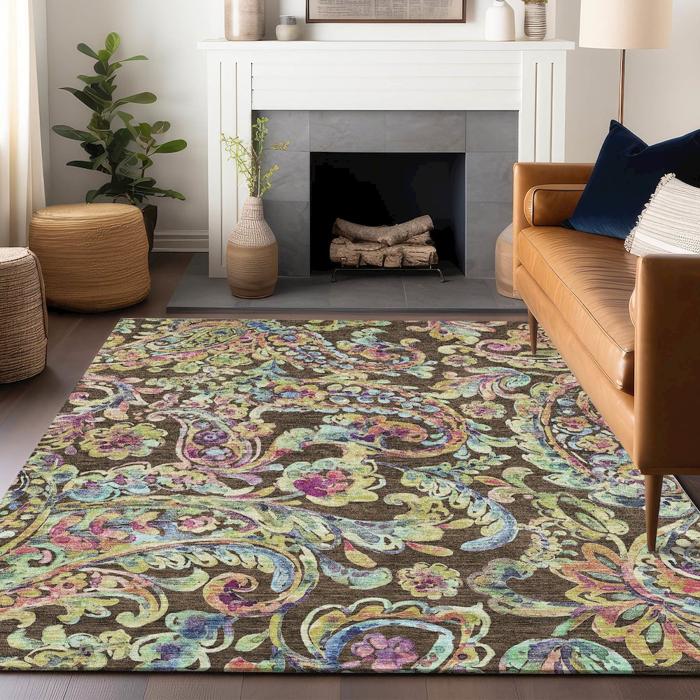 Premium Machine Washable Mayfield AMF834 Chocolate 10' x 14' Rug. Picture 6
