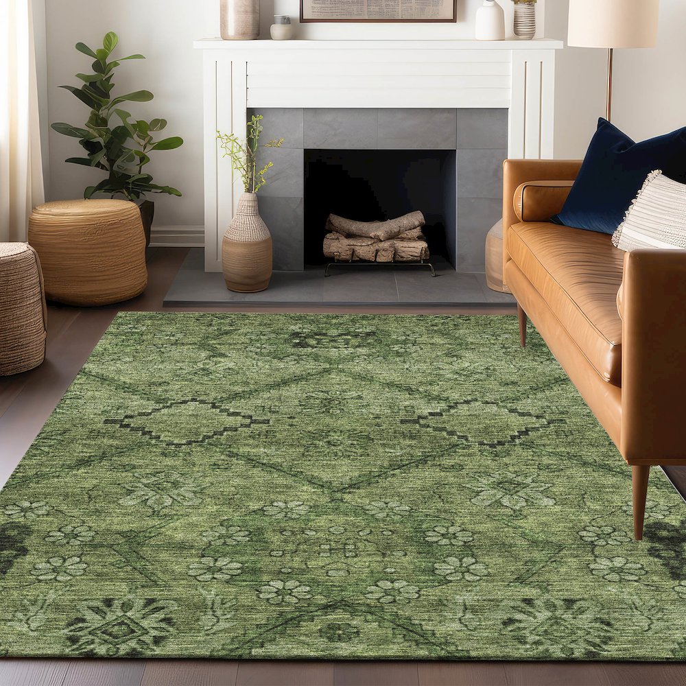 Premium Machine Washable Mayfield AMF842 Olive 10' x 14' Rug. Picture 6