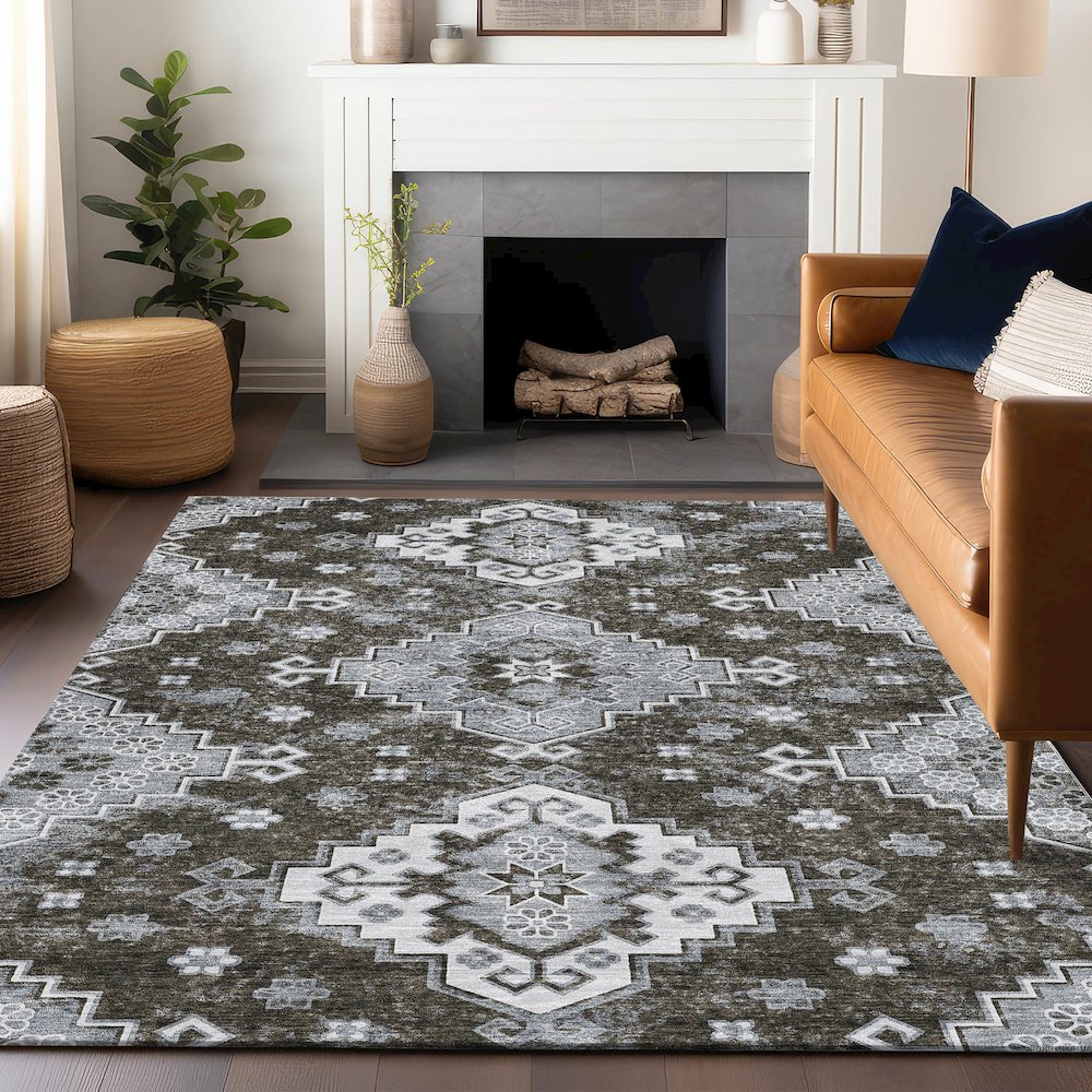Premium Machine Washable Mayfield AMF846 Chocolate 10' x 14' Rug. Picture 6