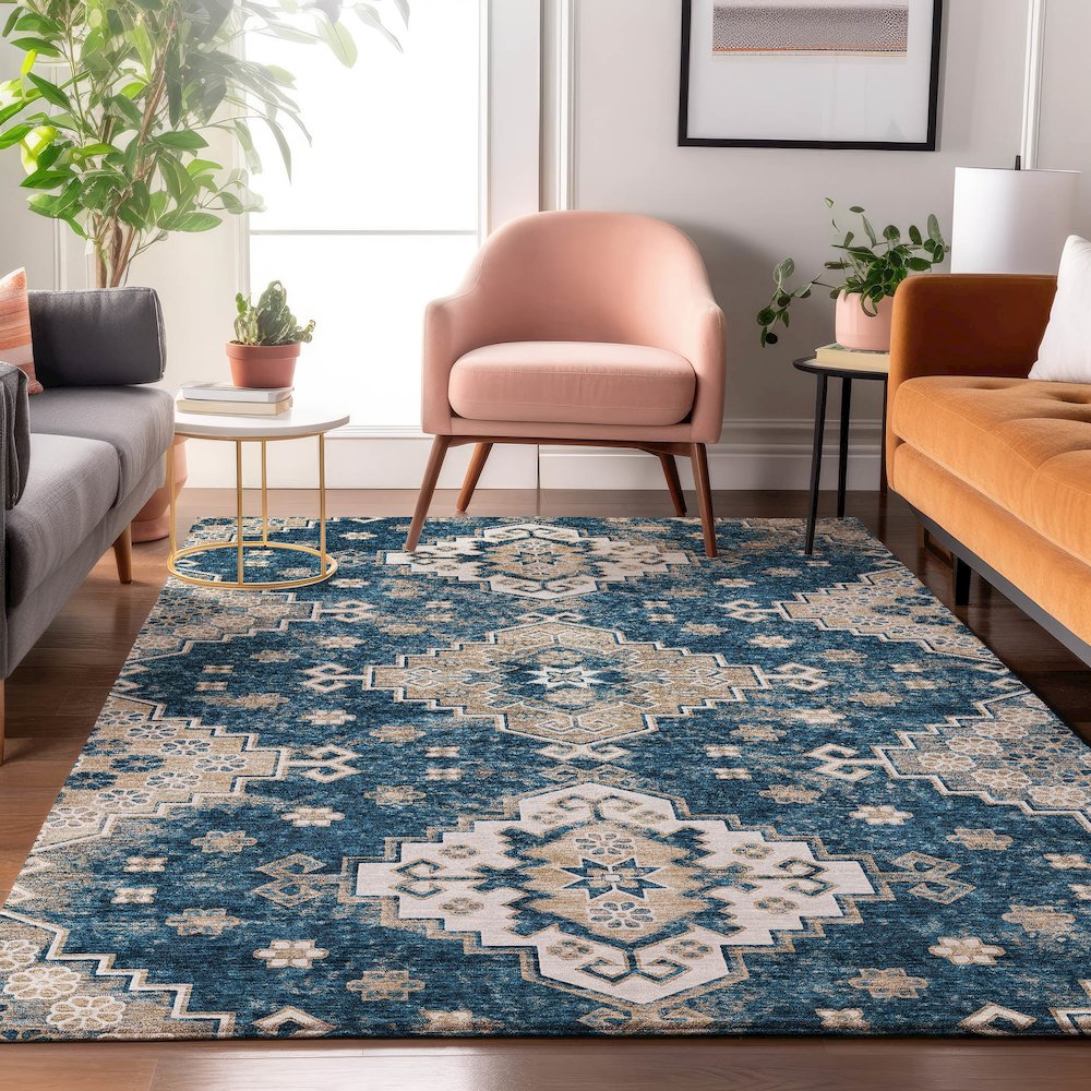 Premium Machine Washable Mayfield AMF846 Navy 10' x 14' Rug. Picture 5