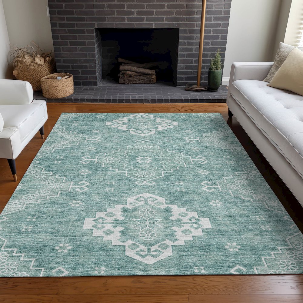 Premium Machine Washable Mayfield AMF847 Aqua 10' x 14' Rug. Picture 5