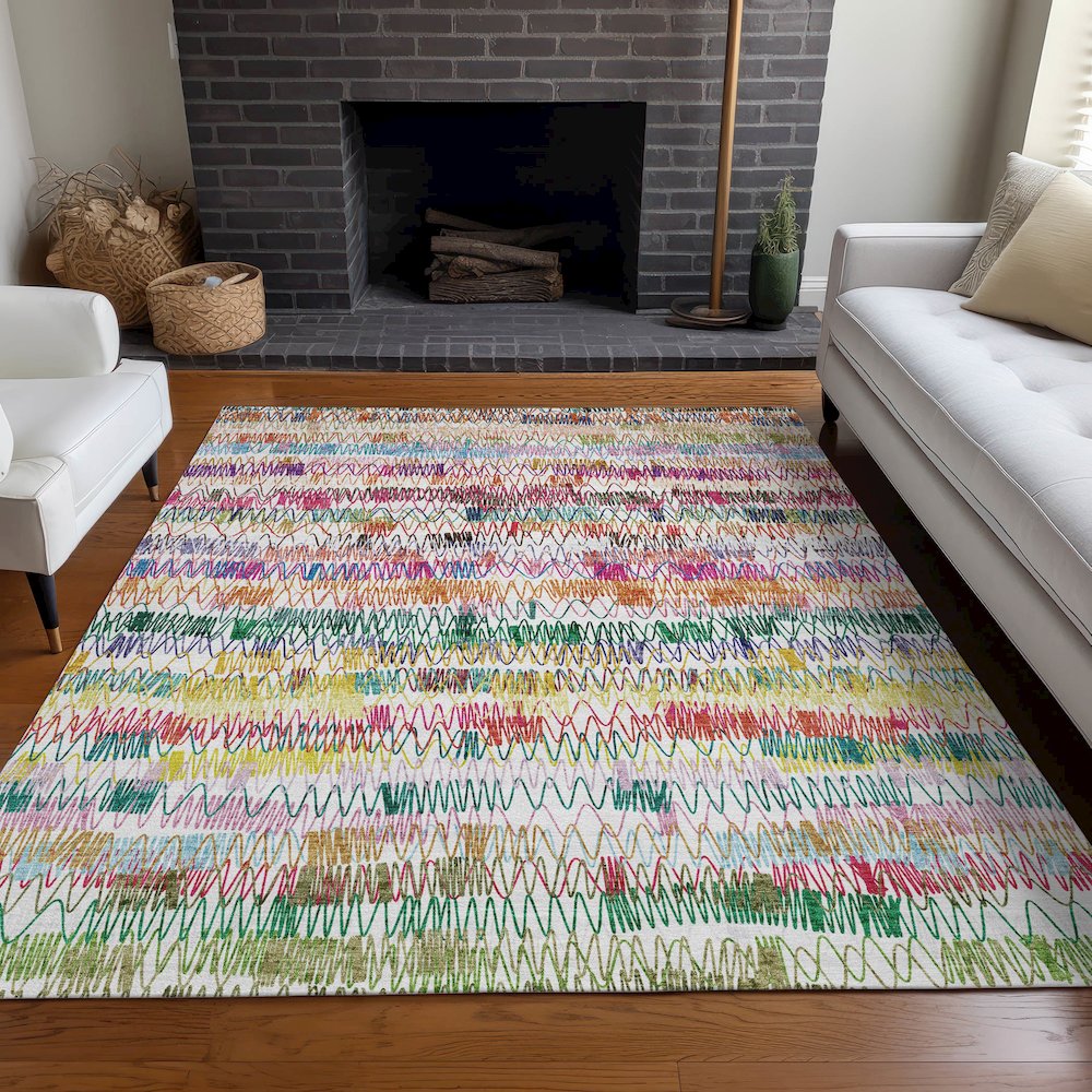 Premium Machine Washable Mayfield AMF850 Green 10' x 14' Rug. Picture 5