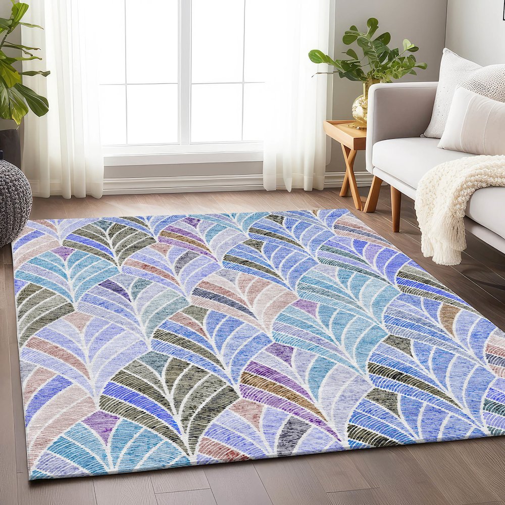 Premium Machine Washable Mayfield AMF851 Blue 10' x 14' Rug. Picture 6