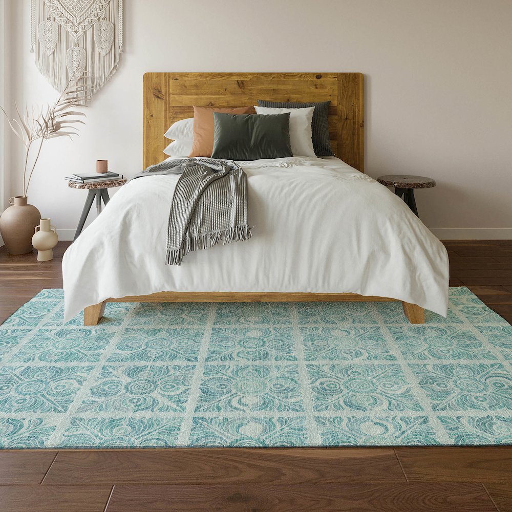 Premium Machine Washable Mayfield AMF854 Turquoise 10' x 14' Rug. Picture 6