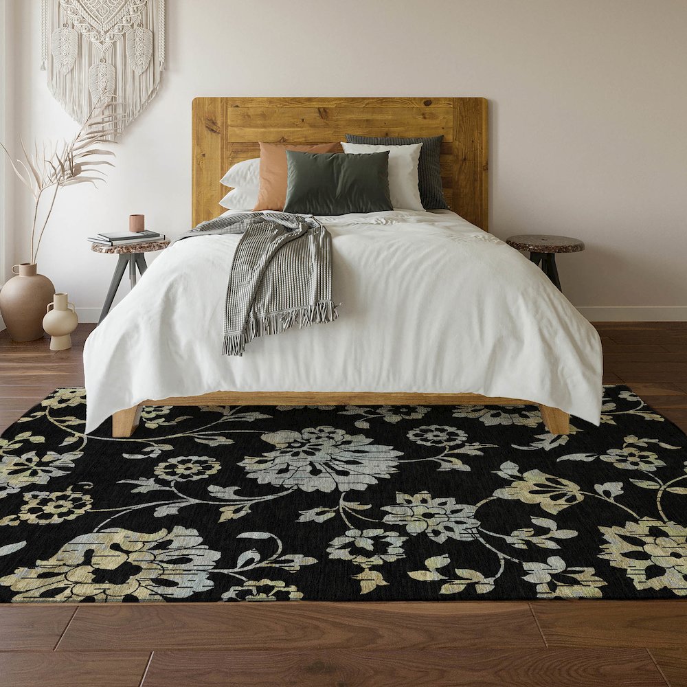 Premium Machine Washable Mayfield AMF856 Black 10' x 14' Rug. Picture 6