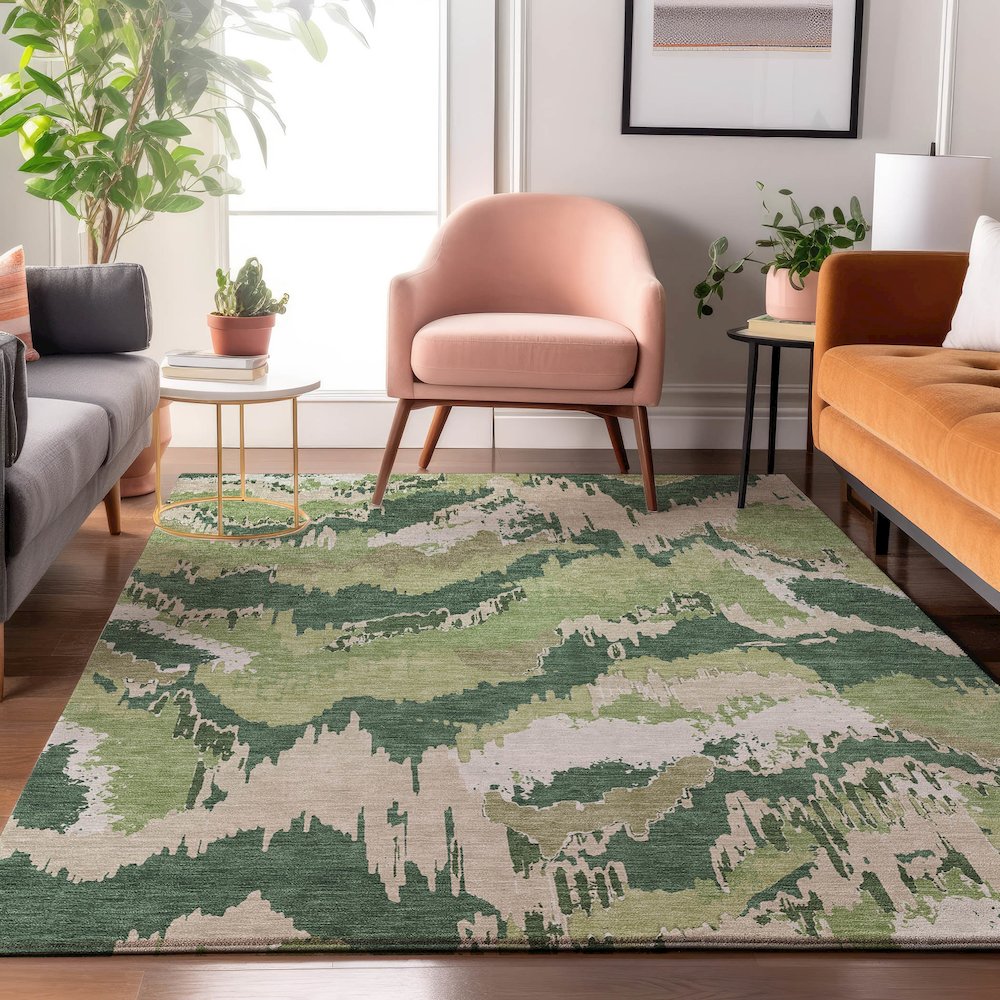 Premium Machine Washable Mayfield AMF865 Green 10' x 14' Rug. Picture 5