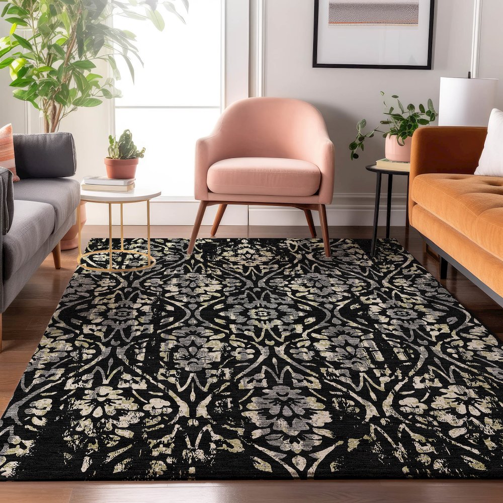 Premium Machine Washable Mayfield AMF868 Black 10' x 14' Rug. Picture 5
