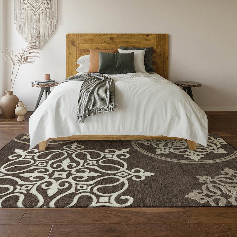 Premium Machine Washable Mayfield AMF874 Chocolate 10' x 14' Rug. Picture 6