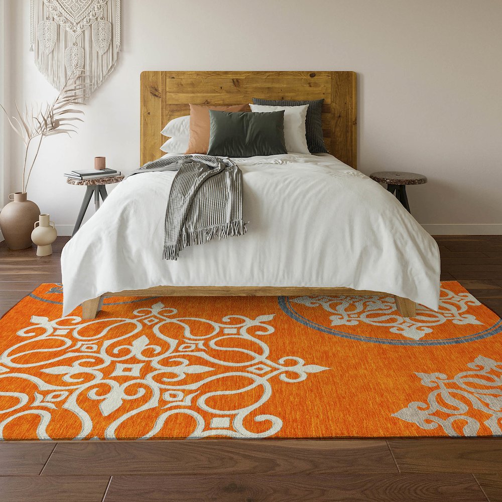 Premium Machine Washable Mayfield AMF874 Orange 10' x 14' Rug. Picture 6