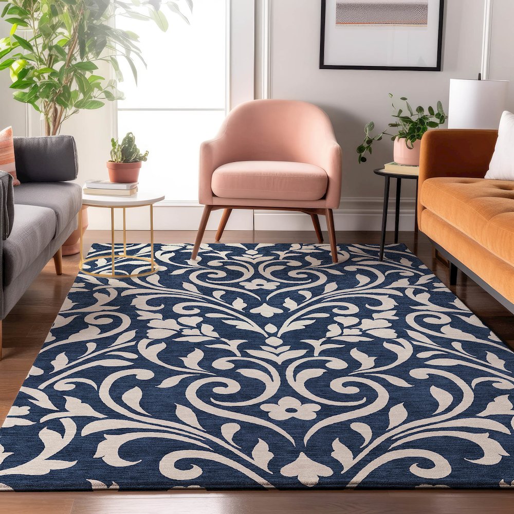 Premium Machine Washable Mayfield AMF875 Navy 10' x 14' Rug. Picture 5