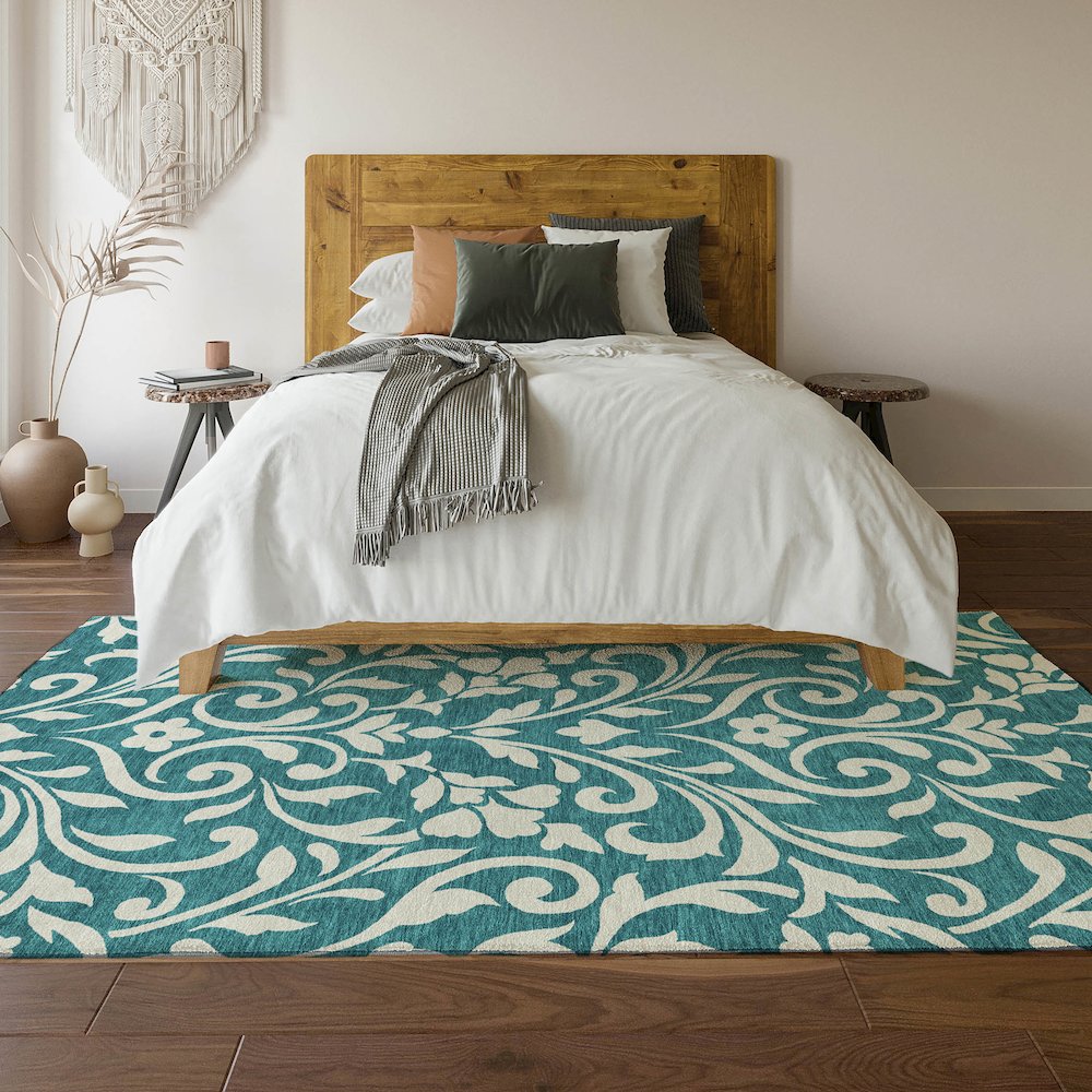 Premium Machine Washable Mayfield AMF875 Teal 10' x 14' Rug. Picture 6