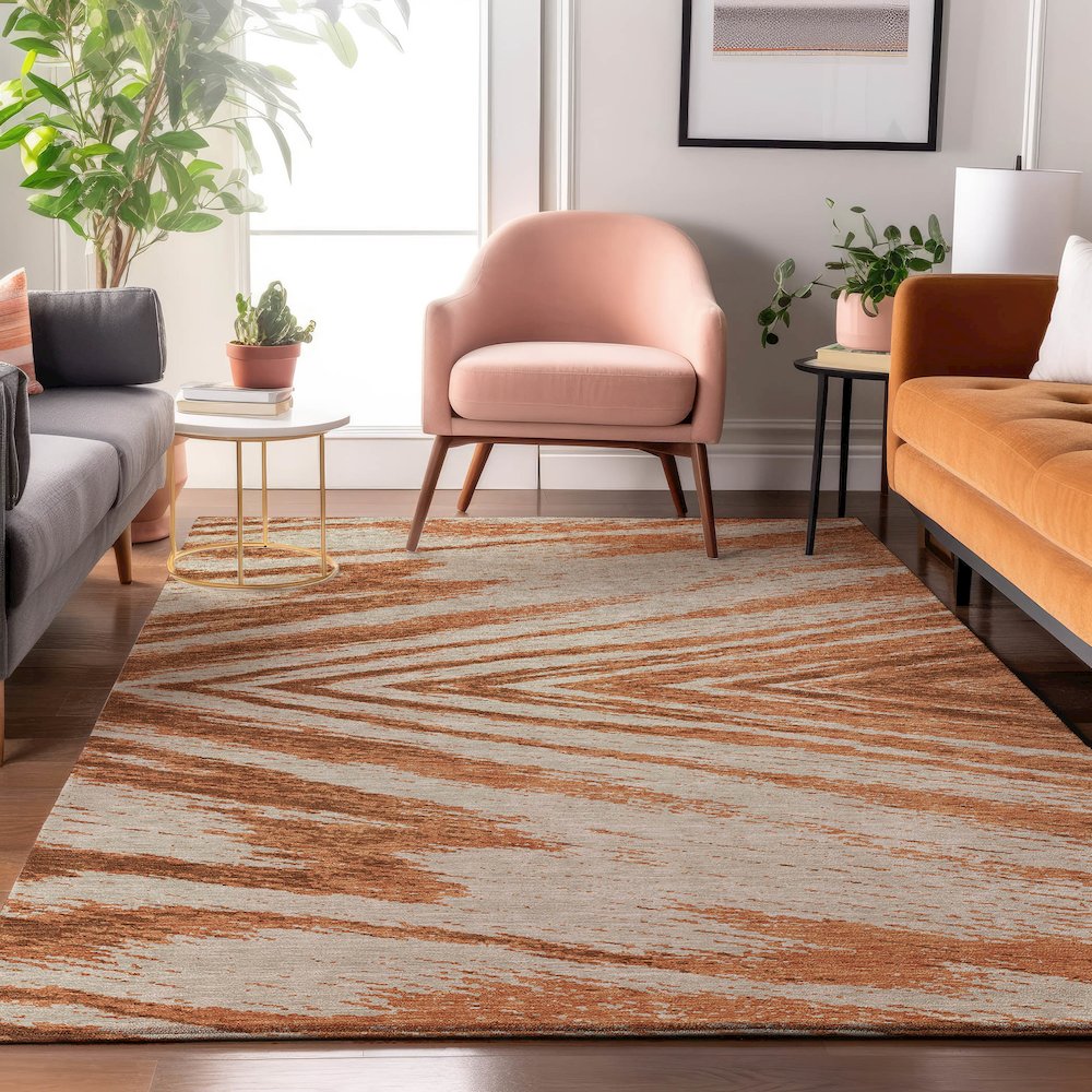 Premium Machine Washable Mayfield AMF876 Paprika 10' x 14' Rug. Picture 5