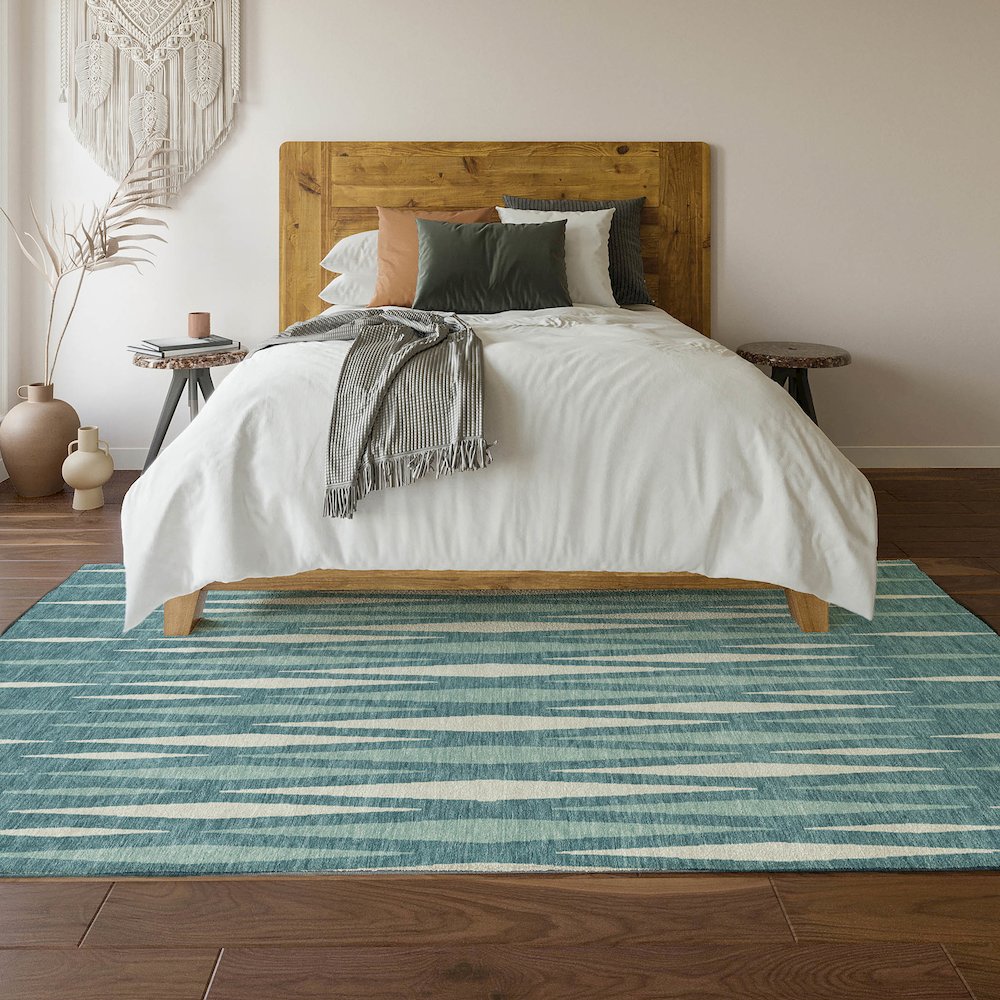 Premium Machine Washable Mayfield AMF881 Teal 10' x 14' Rug. Picture 6