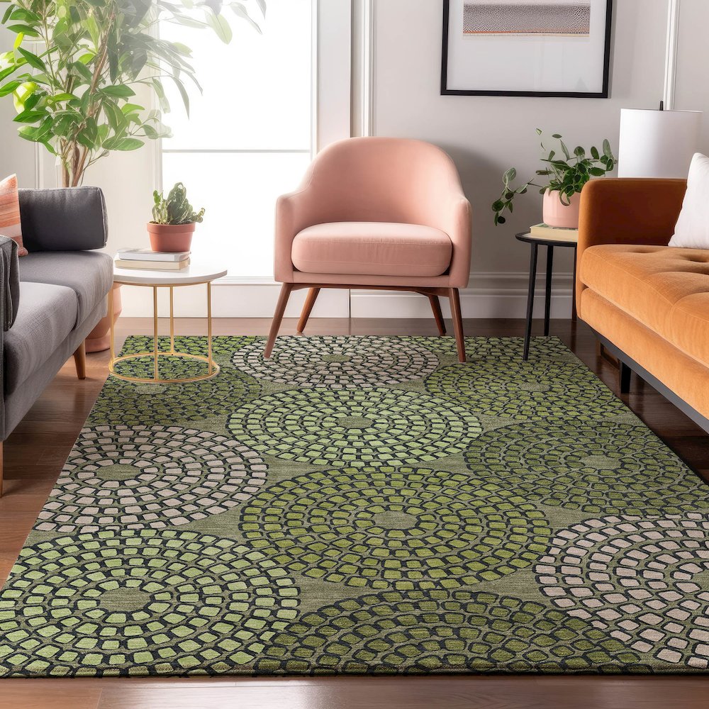 Premium Machine Washable Mayfield AMF882 Olive 10' x 14' Rug. Picture 5