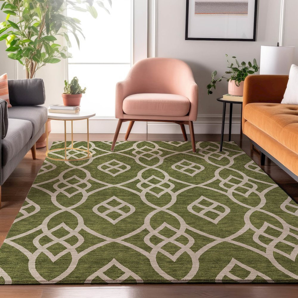 Premium Machine Washable Mayfield AMF884 Olive 10' x 14' Rug. Picture 5