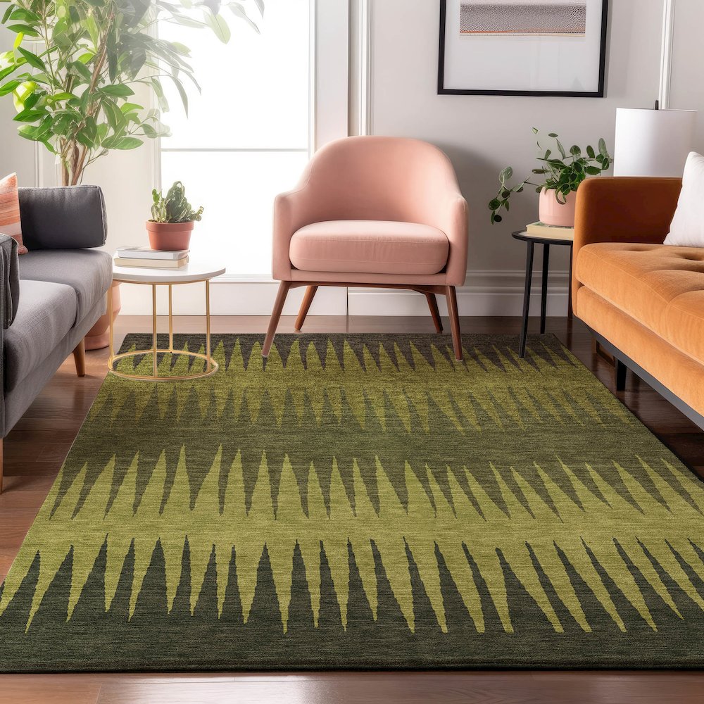 Premium Machine Washable Mayfield AMF886 Olive 10' x 14' Rug. Picture 5