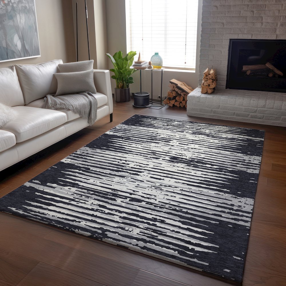 Premium Machine Washable Mayfield AMF888 Black 10' x 14' Rug. Picture 6