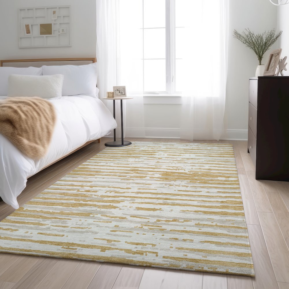Premium Machine Washable Mayfield AMF888 Gold 10' x 14' Rug. Picture 5