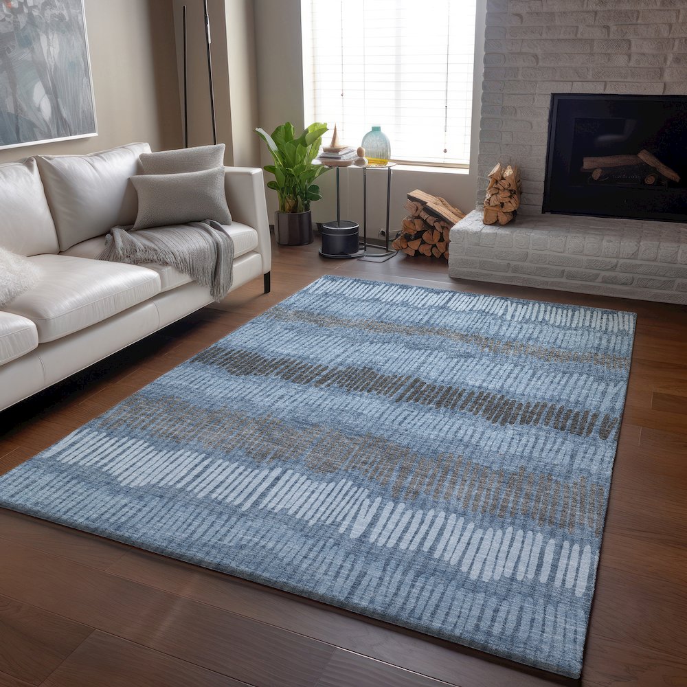 Premium Machine Washable Mayfield AMF889 Blue 10' x 14' Rug. Picture 6
