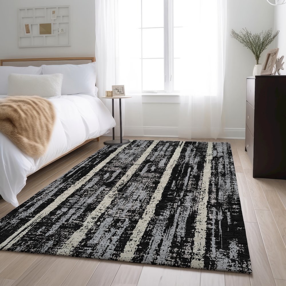 Premium Machine Washable Mayfield AMF892 Black 10' x 14' Rug. Picture 5