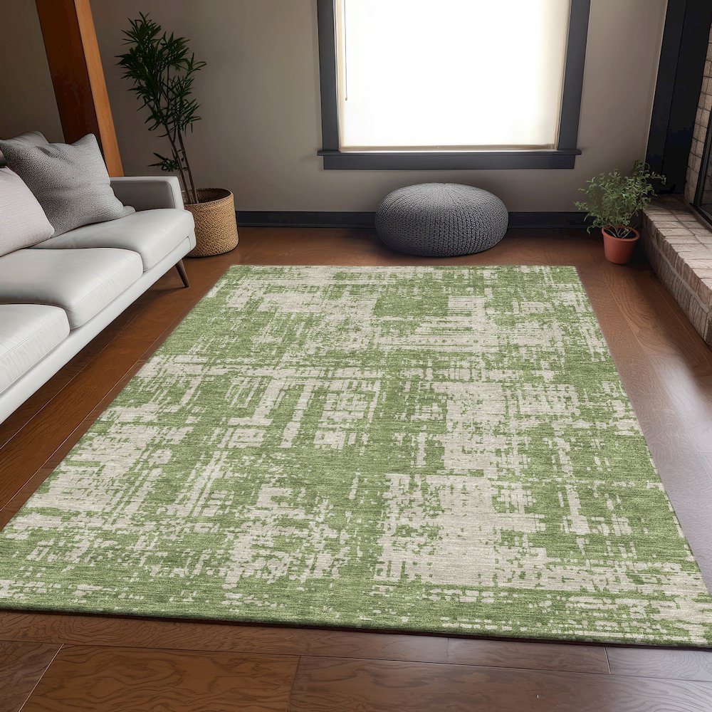 Premium Machine Washable Mayfield AMF895 Green 10' x 14' Rug. Picture 6