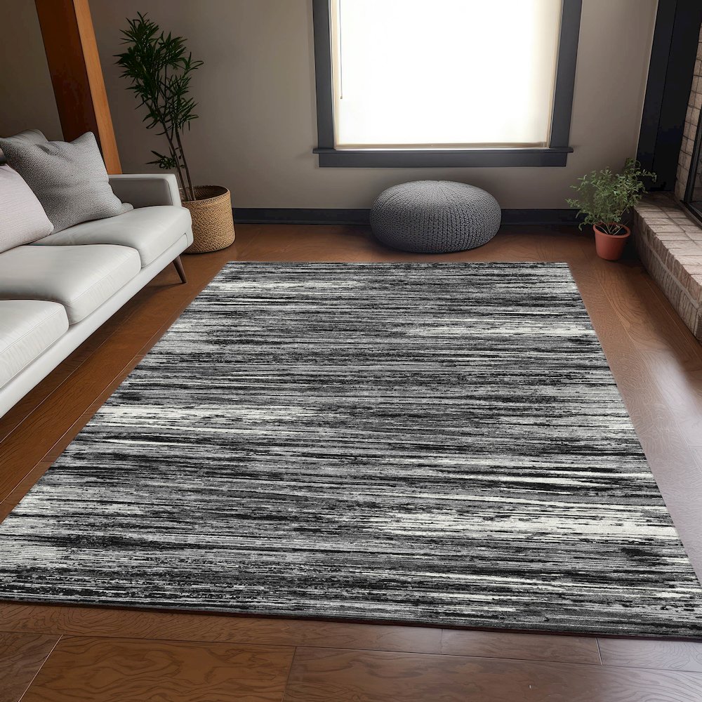 Premium Machine Washable Mayfield AMF896 Black 10' x 14' Rug. Picture 6