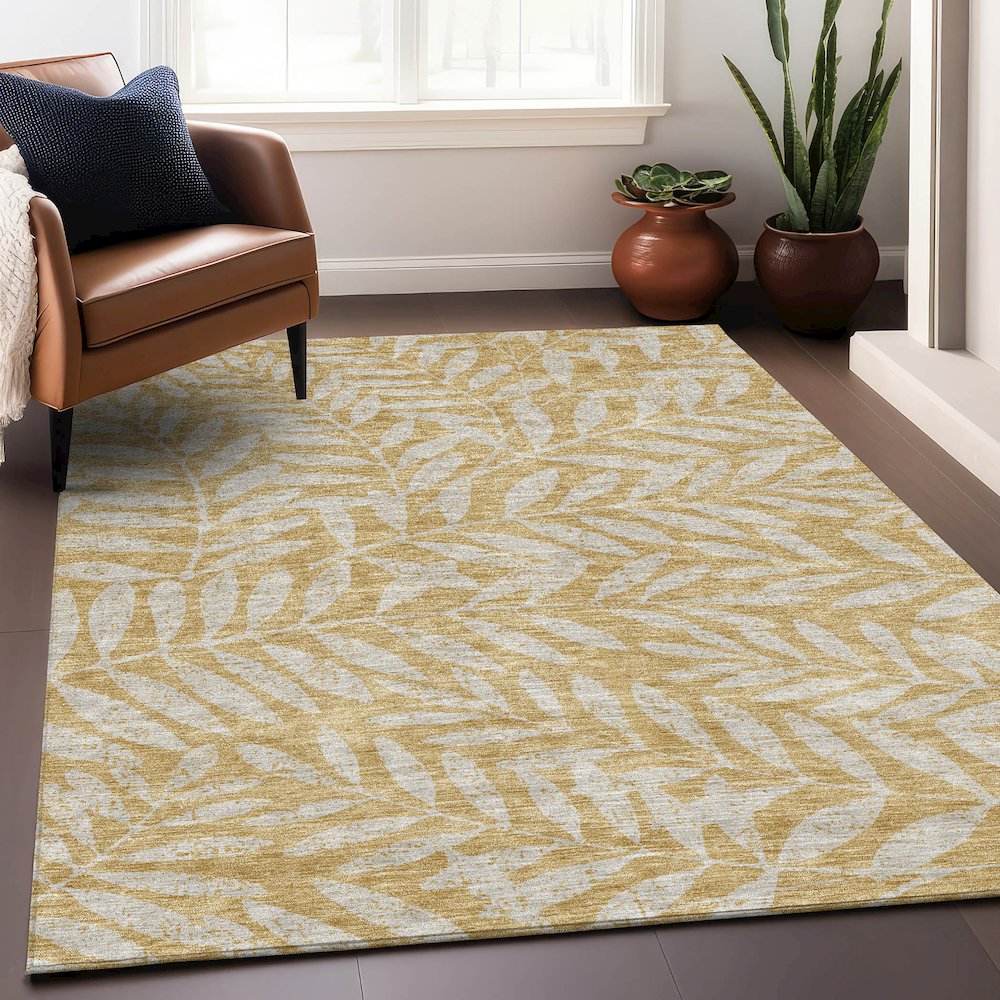 Premium Machine Washable Mayfield AMF899 Gold 10' x 14' Rug. Picture 5