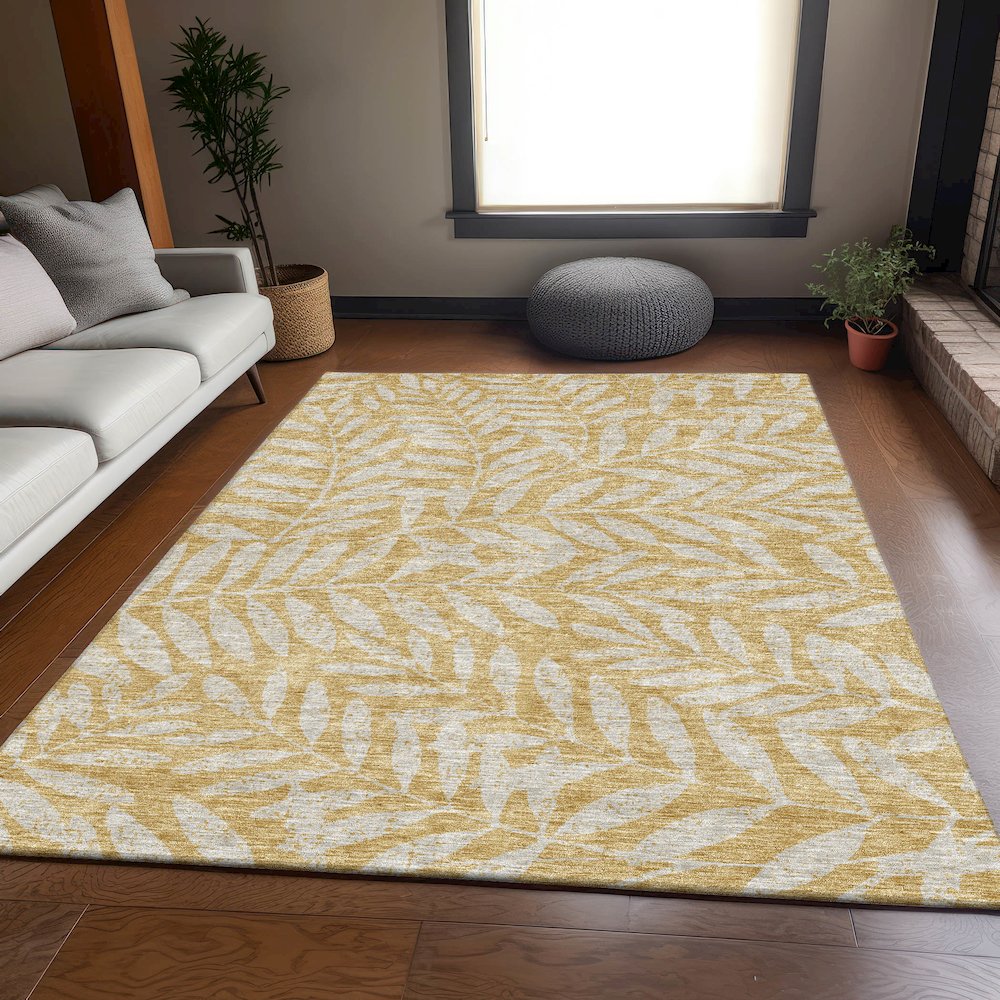 Premium Machine Washable Mayfield AMF899 Gold 10' x 14' Rug. Picture 6