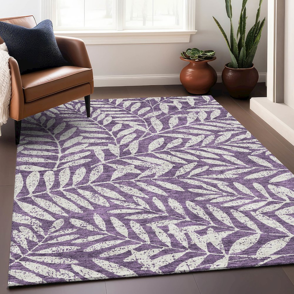 Premium Machine Washable Mayfield AMF899 Purple 10' x 14' Rug. Picture 5