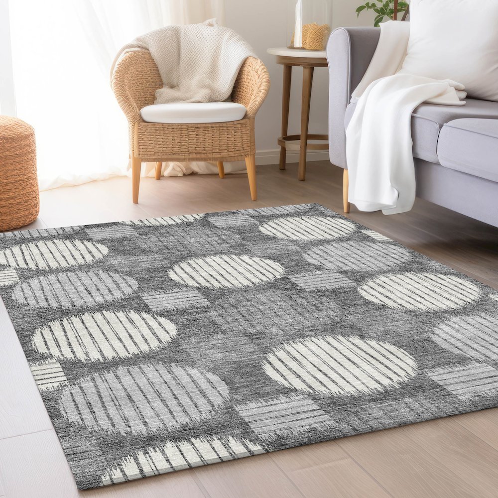 Premium Machine Washable Mayfield AMF900 Charcoal 10' x 14' Rug. Picture 5