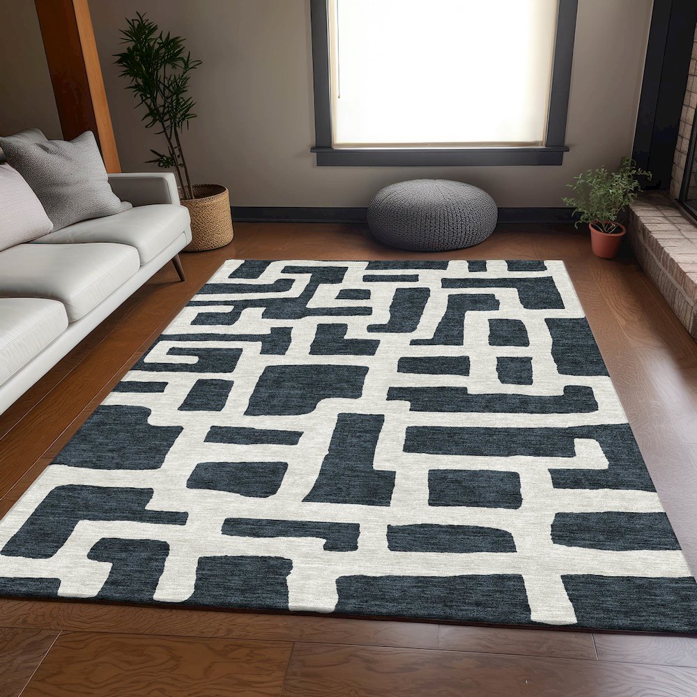 Premium Machine Washable Mayfield AMF903 Black 10' x 14' Rug. Picture 6
