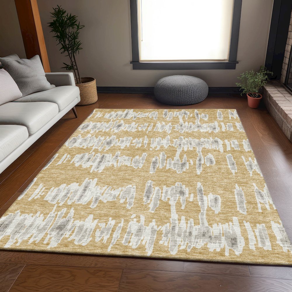 Premium Machine Washable Mayfield AMF905 Gold 10' x 14' Rug. Picture 6
