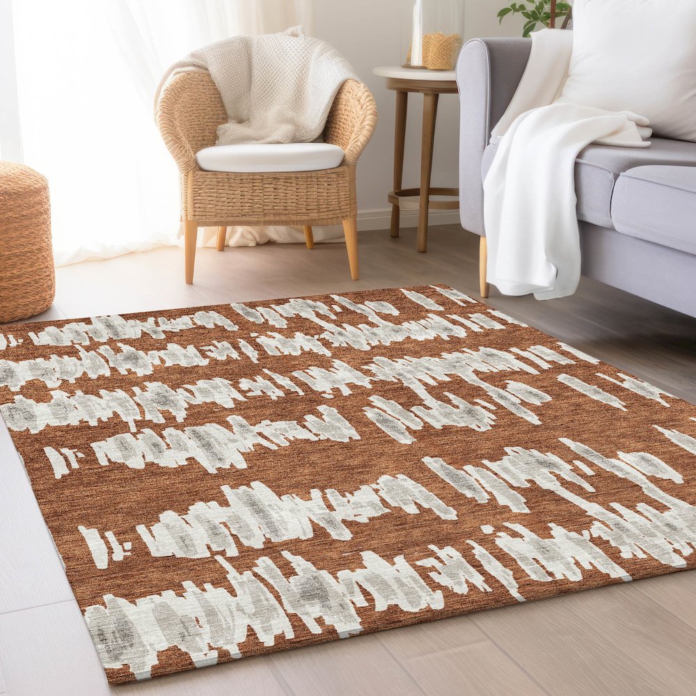 Premium Machine Washable Mayfield AMF905 Paprika 10' x 14' Rug. Picture 5