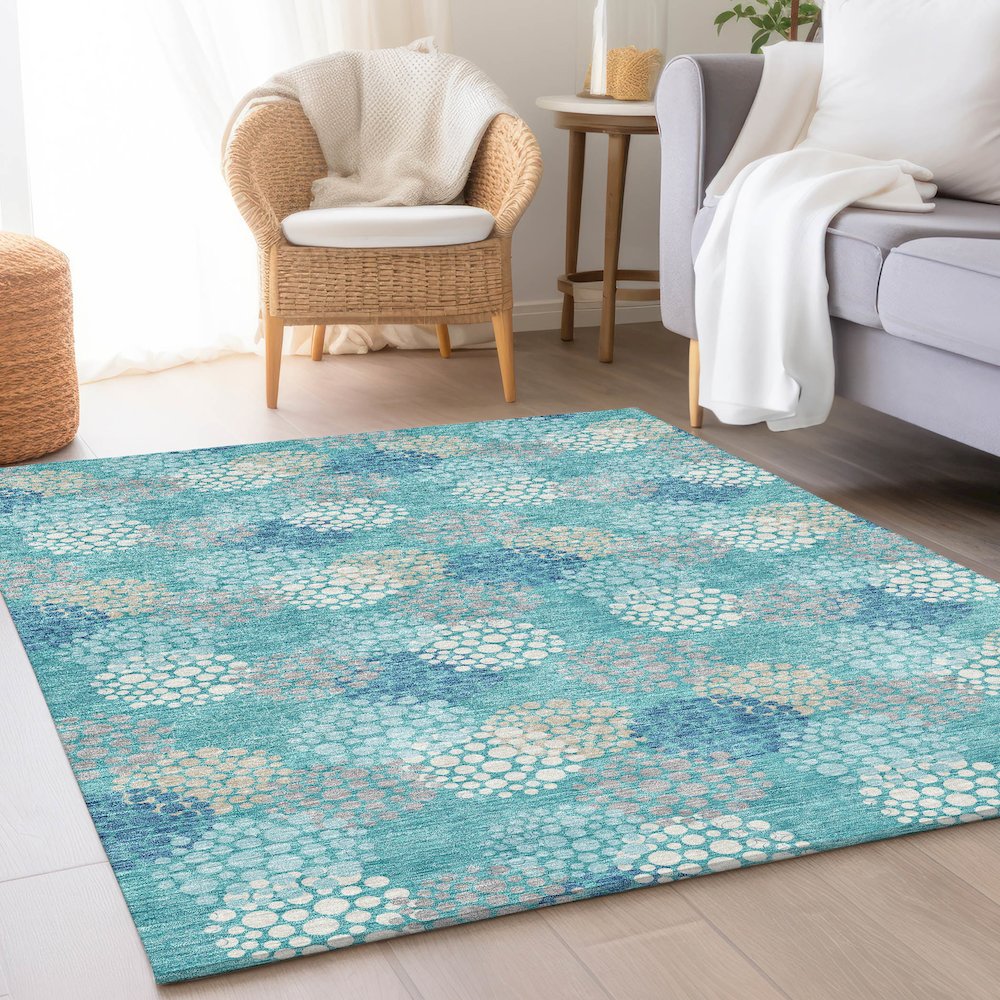 Premium Machine Washable Mayfield AMF908 Teal 10' x 14' Rug. Picture 5
