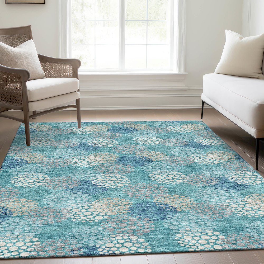 Premium Machine Washable Mayfield AMF908 Teal 10' x 14' Rug. Picture 6