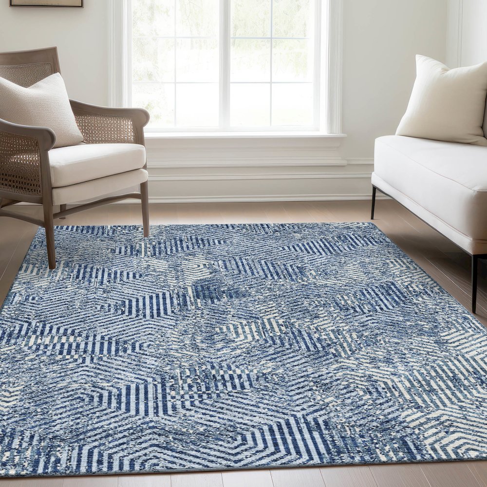 Premium Machine Washable Mayfield AMF912 Navy 10' x 14' Rug. Picture 6